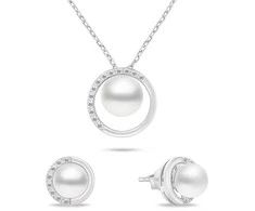 Brilio Silver Brilio Sidabrinis Sidabrinis jewelry set with zircons and pearls SET251W (pakabukas, earrings)