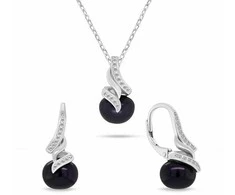 Brilio Silver Elegant jewelry set with dark pearls SET298WBC (pakabukas, pendant, earrings)
