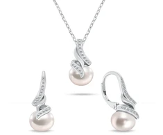 Brilio Silver Elegant jewelry set with real pearls SET298W (pakabukas, pendant, earrings)