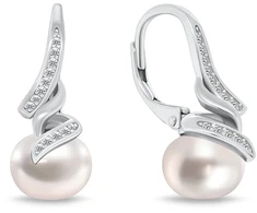 Brilio Silver Elegant jewelry set with real pearls SET298W (pakabukas, pendant, earrings)