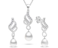 Brilio Silver Elegantiškas papuošalų rinkinys su cirkoniais ir perlais SET267W (karoliai, pakabukas, auskarai)