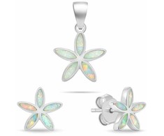Brilio Silver Jewelry set with synthetic opals Flowers SET288W (pendant, earrings)