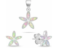 Brilio Silver Jewelry set with synthetic opals Flowers SET288WP (pendant, earrings)