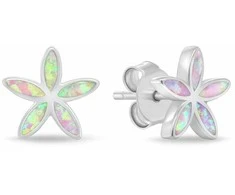 Brilio Silver Jewelry set with synthetic opals Flowers SET288WP (pendant, earrings)