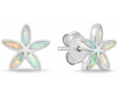Brilio Silver Jewelry set with synthetic opals Flowers SET288W (pendant, earrings)