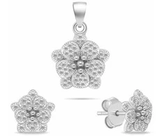Brilio Silver Beautiful sidabrinis jewelry set with zircons Flowers SET264W (pendant, earrings)
