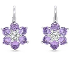 Brilio Silver Delicate sidabrinis earrings with violetinė zircons Flowers EA307WAM