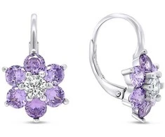Brilio Silver Delicate sidabrinis earrings with violetinė zircons Flowers EA307WAM