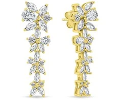 Brilio Silver Auksuoti kabantys auskarai su skaidriais cirkoniais Gėlės EA1159Y
