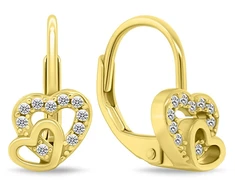 Brilio Silver Gold-plated earrings with zircons Double heart EA1275Y
