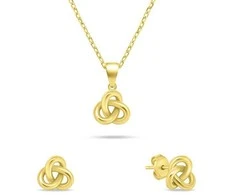 Brilio Silver Gold-plated jewelry set Intertwined knot SET271Y (chain, pendant, earrings)
