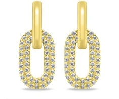 Brilio Silver Gold plated oval earrings 2in1 with cubic zirconia EA1177Y