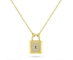 Brilio Silver Auksuotas papuošalų rinkinys su cirkoniais „Padlock“ SET281Y (karolis, auskarai)