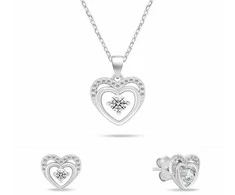 Brilio Silver Jewelry set Hearts with clear zircons SET295W (chain, pendant, earrings)