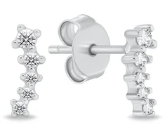 Brilio Silver Minimalistic long earrings with zircons EA1259W