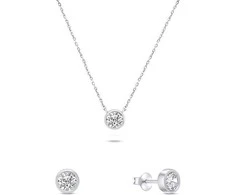 Brilio Silver Elegant sidabrinis jewelry set with zircons SET220W (pakabukas, earrings)