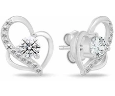 Brilio Silver Sidabrinis jewelry set with zircons Double heart SET294W (chain, pendant, earrings)
