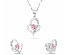 Brilio Silver Sidabrinis jewelry set with zircons Double heart SET294WP (chain, pendant, earrings)