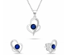Brilio Silver Sidabrinis jewelry set with zircons Double heart SET294WB (chain, pendant, earrings)