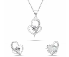 Brilio Silver Sidabrinis jewelry set with zircons Double heart SET294W (chain, pendant, earrings)