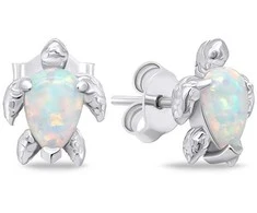 Brilio Silver Sidabrinis jewelry set with baltas opals Turtle SET235W (pendant, earrings)
