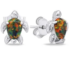 Brilio Silver Sidabrinis jewelry set with colored opals Turtle SET235WBC (pendant, earrings)