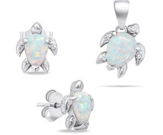 Brilio Silver Sidabrinis jewelry set with baltas opals Turtle SET235W (pendant, earrings)