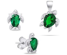 Brilio Silver Brilio Sidabrinis Sidabrinis jewelry set with žalias zircons Turtle SET233WG (pendant, earrings)