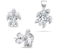 Brilio Silver Sidabrinis jewelry set with clear zircons Turtle SET233W (pendant, earrings)