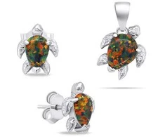 Brilio Silver Sidabrinis jewelry set with colored opals Turtle SET235WBC (pendant, earrings)