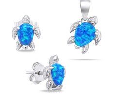 Brilio Silver Brilio Sidabrinis Sidabrinis jewelry set with mėlynas opals Turtle SET235WB (pendant, earrings)