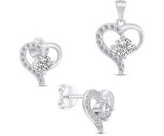 Brilio Silver Sidabrinis jewelry set Hearts with zircons SET219W (pendant, earrings)