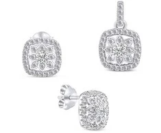 Brilio Silver Sparkling sidabrinis jewelry set with zircons SET217W (pendant, earrings)