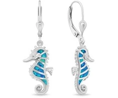 Brilio Silver Sidabriniai kabantys auskarai Seahorse su mėlynais opalais EA1128WB
