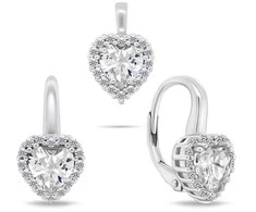 Brilio Silver Sidabrinis heart jewellery set with cubic zirconia SET273W (earrings, pendant)