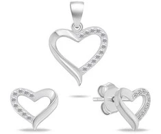 Brilio Silver Sidabrinis jewelry set Hearts with zircons SET270W (pendant, earrings)