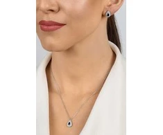 Brilio Silver Jewelry set with dark mėlynas zircons Tear Drop SET284WB (pakabukas, earrings)