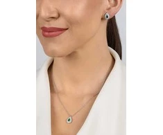 Brilio Silver Jewelry set with žalias zircons Tear Drop SET284WG (pakabukas, earrings)