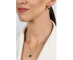 Brilio Silver Jewelry set with žalias cubic zirconia SET293WG (pendant, earrings)