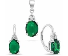 Brilio Silver Jewelry set with žalias cubic zirconia SET293WG (pendant, earrings)