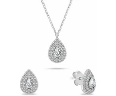 Brilio Silver Jewelry set with clear zircons Tear Drop SET284W (pakabukas, earrings)