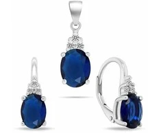 Brilio Silver Jewelry set with mėlynas cubic zirconia SET293WB (pendant, earrings)
