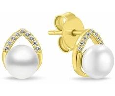 Brilio Silver Elegant auksinis-plated jewelry set with pearls SET290Y (pendant, earrings)
