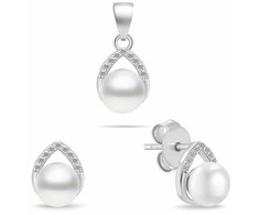 Brilio Silver Sidabrinis jewelry set with pearls and zircons SET290W (pendant, earrings)