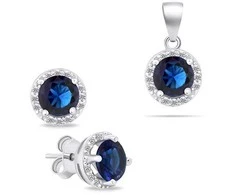 Brilio Silver Brilio Sidabrinis Sidabrinis jewelry set with dark mėlynas zircons SET230WB (pendant, earrings)