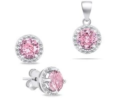 Brilio Silver Brilio Sidabrinis Sidabrinis jewelry set with pink zircons SET230WP (pendant, earrings)