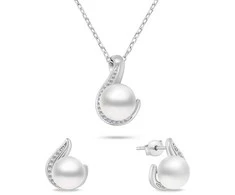 Brilio Silver Brilio Sidabrinis Charming sidabrinis jewelry set with real pearls SET240W (pakabukas, pendant, earrings)