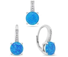 Brilio Silver Brilio Sidabrinis Sidabrinis jewelry set with zircons and mėlynas opals SET246WB (pendant, earrings)