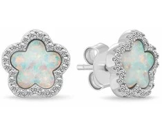 Brilio Silver Matching jewelry set with opals and zircons Flowers SET289W (pakabukas, earrings)