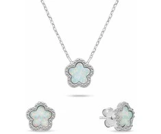 Brilio Silver Matching jewelry set with opals and zircons Flowers SET289W (pakabukas, earrings)